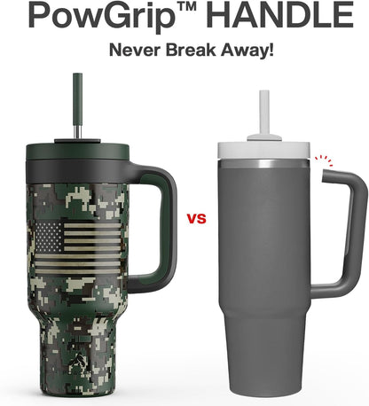 40 oz Tumbler with Handle, 2-in-1 Straw and Sip Lid, Leakproof, Dishwasher Safe, Insulated Stainless Steel Travel Coffee Mug, Keeps Cold for 34 Hours, Fits in Car Cup Holder (Deepsea)