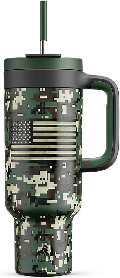 40 oz Tumbler with Handle, 2-in-1 Straw and Sip Lid, Leakproof, Dishwasher Safe, Insulated Stainless Steel Travel Coffee Mug, Keeps Cold for 34 Hours, Fits in Car Cup Holder (Deepsea)