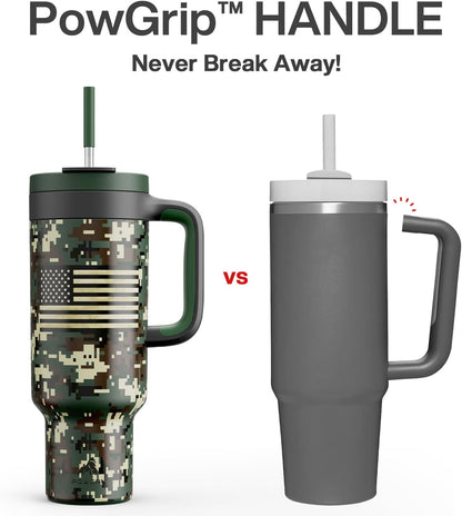 40 oz Tumbler with Handle, 2-in-1 Straw and Sip Lid, Leakproof, Dishwasher Safe, Insulated Stainless Steel Travel Coffee Mug, Keeps Cold for 34 Hours, Fits in Car Cup Holder (Deepsea)