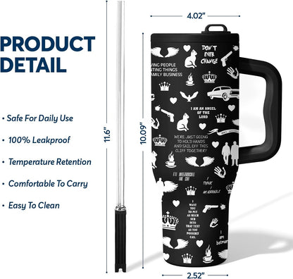 White 40oz Insulated Tumbler with Handle and Reusable Hidden Straw | Triple-wall Vacuum Insulated Stainless Steel for 48-Hour Iced, Leakproof Lid, Fits Most Car Cup Holders