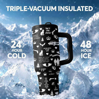 White 40oz Insulated Tumbler with Handle and Reusable Hidden Straw | Triple-wall Vacuum Insulated Stainless Steel for 48-Hour Iced, Leakproof Lid, Fits Most Car Cup Holders