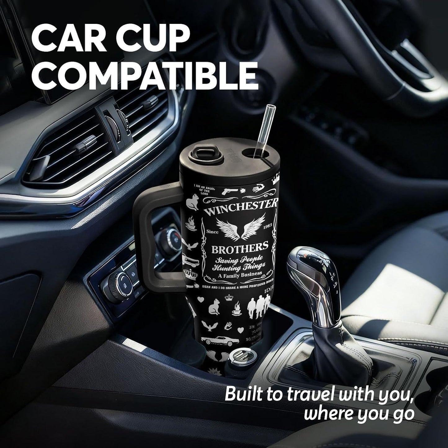 White 40oz Insulated Tumbler with Handle and Reusable Hidden Straw | Triple-wall Vacuum Insulated Stainless Steel for 48-Hour Iced, Leakproof Lid, Fits Most Car Cup Holders