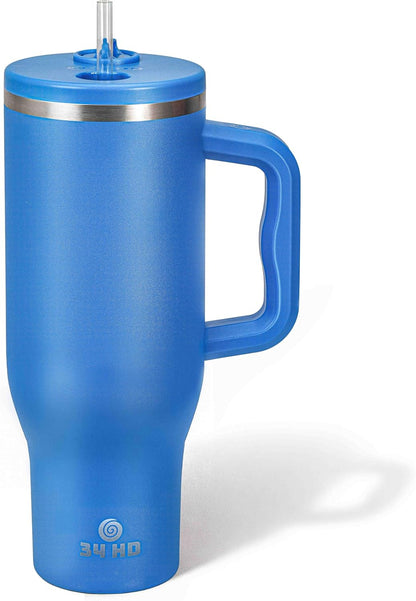 White 40oz Insulated Tumbler with Handle and Reusable Hidden Straw | Triple-wall Vacuum Insulated Stainless Steel for 48-Hour Iced, Leakproof Lid, Fits Most Car Cup Holders