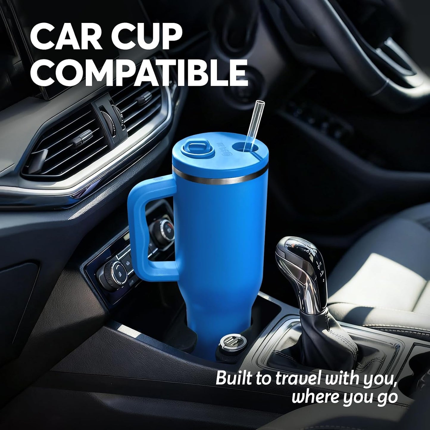 White 40oz Insulated Tumbler with Handle and Reusable Hidden Straw | Triple-wall Vacuum Insulated Stainless Steel for 48-Hour Iced, Leakproof Lid, Fits Most Car Cup Holders