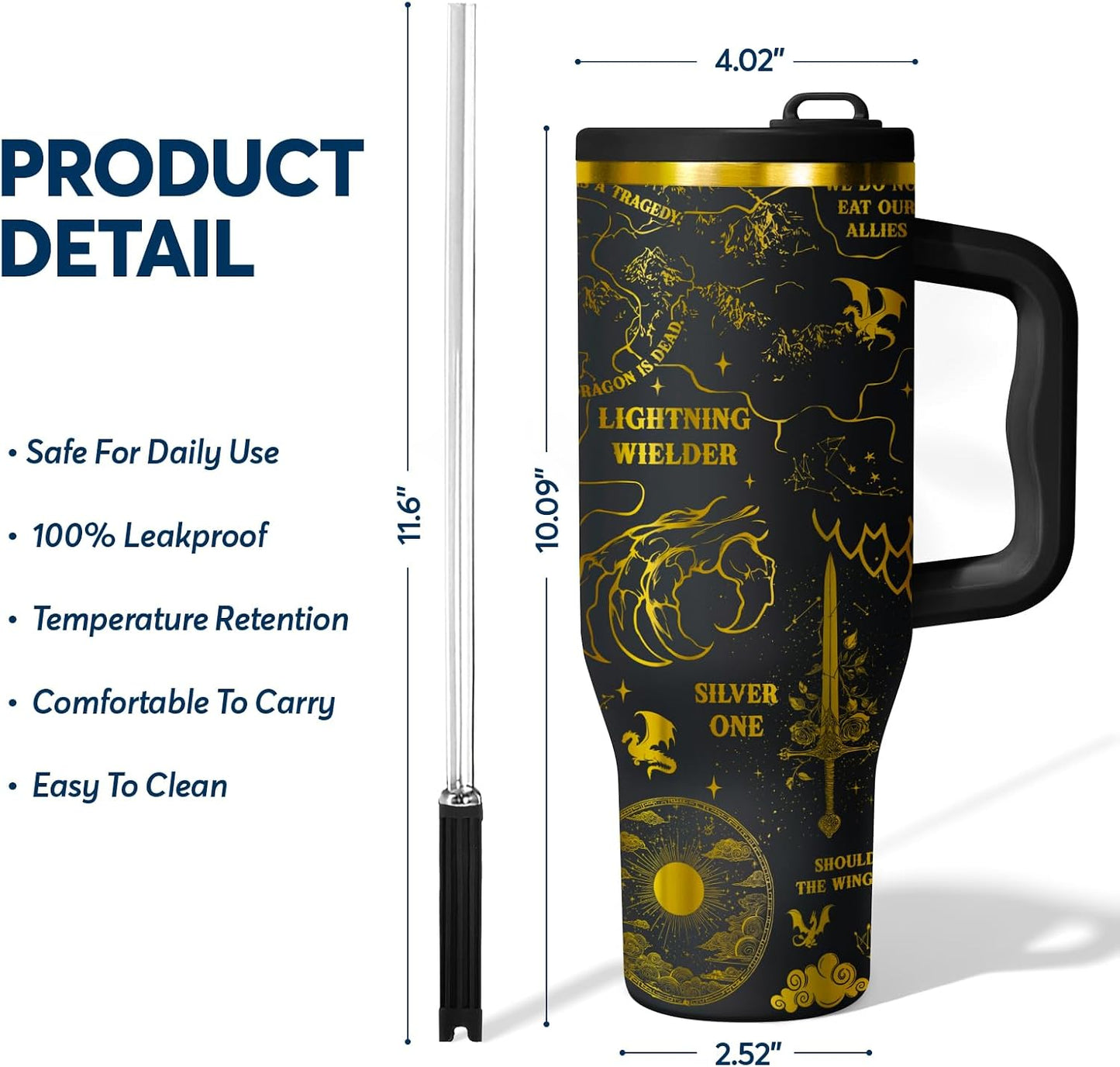 White 40oz Insulated Tumbler with Handle and Reusable Hidden Straw | Triple-wall Vacuum Insulated Stainless Steel for 48-Hour Iced, Leakproof Lid, Fits Most Car Cup Holders