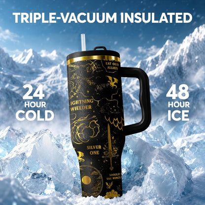 White 40oz Insulated Tumbler with Handle and Reusable Hidden Straw | Triple-wall Vacuum Insulated Stainless Steel for 48-Hour Iced, Leakproof Lid, Fits Most Car Cup Holders