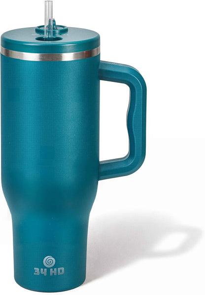 White 40oz Insulated Tumbler with Handle and Reusable Hidden Straw | Triple-wall Vacuum Insulated Stainless Steel for 48-Hour Iced, Leakproof Lid, Fits Most Car Cup Holders