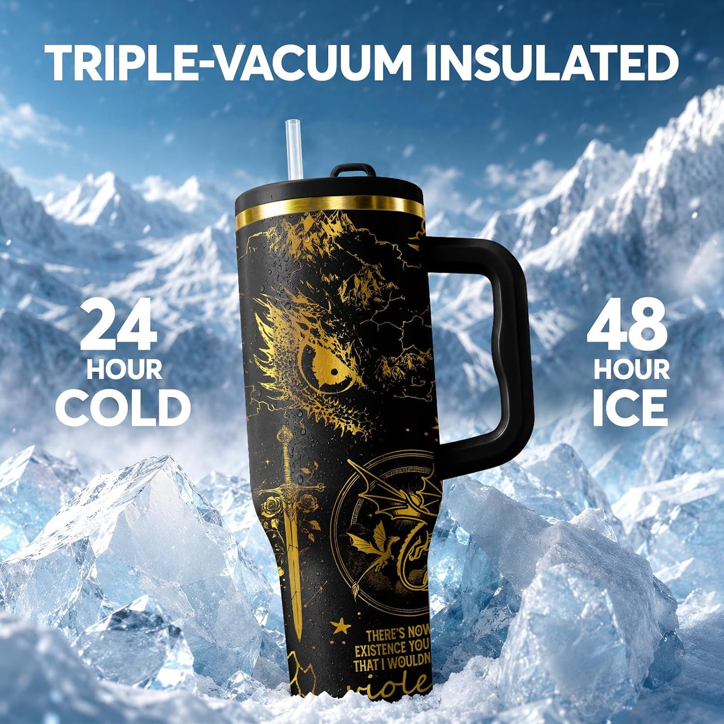 White 40oz Insulated Tumbler with Handle and Reusable Hidden Straw | Triple-wall Vacuum Insulated Stainless Steel for 48-Hour Iced, Leakproof Lid, Fits Most Car Cup Holders