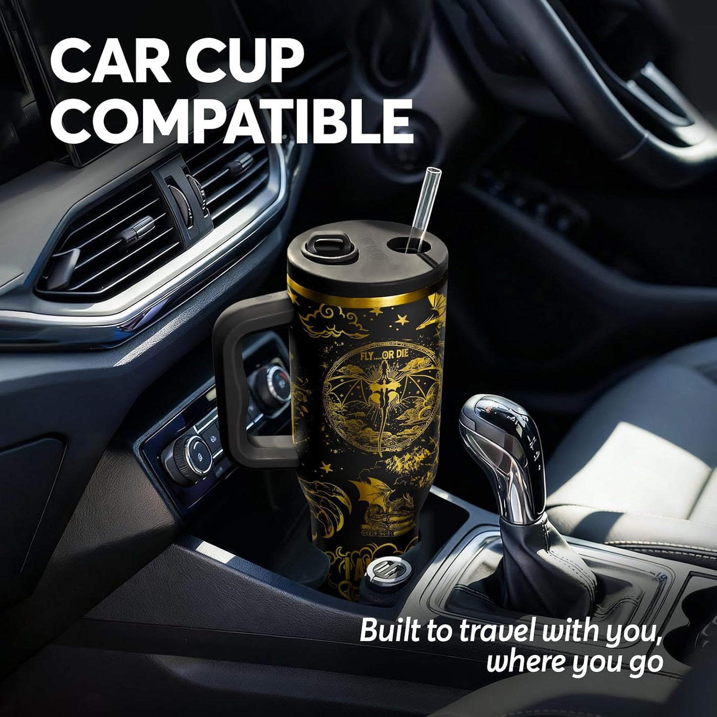 White 40oz Insulated Tumbler with Handle and Reusable Hidden Straw | Triple-wall Vacuum Insulated Stainless Steel for 48-Hour Iced, Leakproof Lid, Fits Most Car Cup Holders