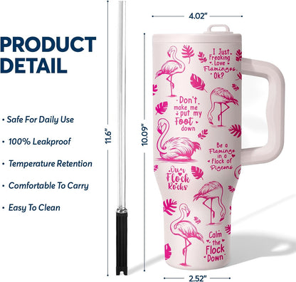 White 40oz Insulated Tumbler with Handle and Reusable Hidden Straw | Triple-wall Vacuum Insulated Stainless Steel for 48-Hour Iced, Leakproof Lid, Fits Most Car Cup Holders