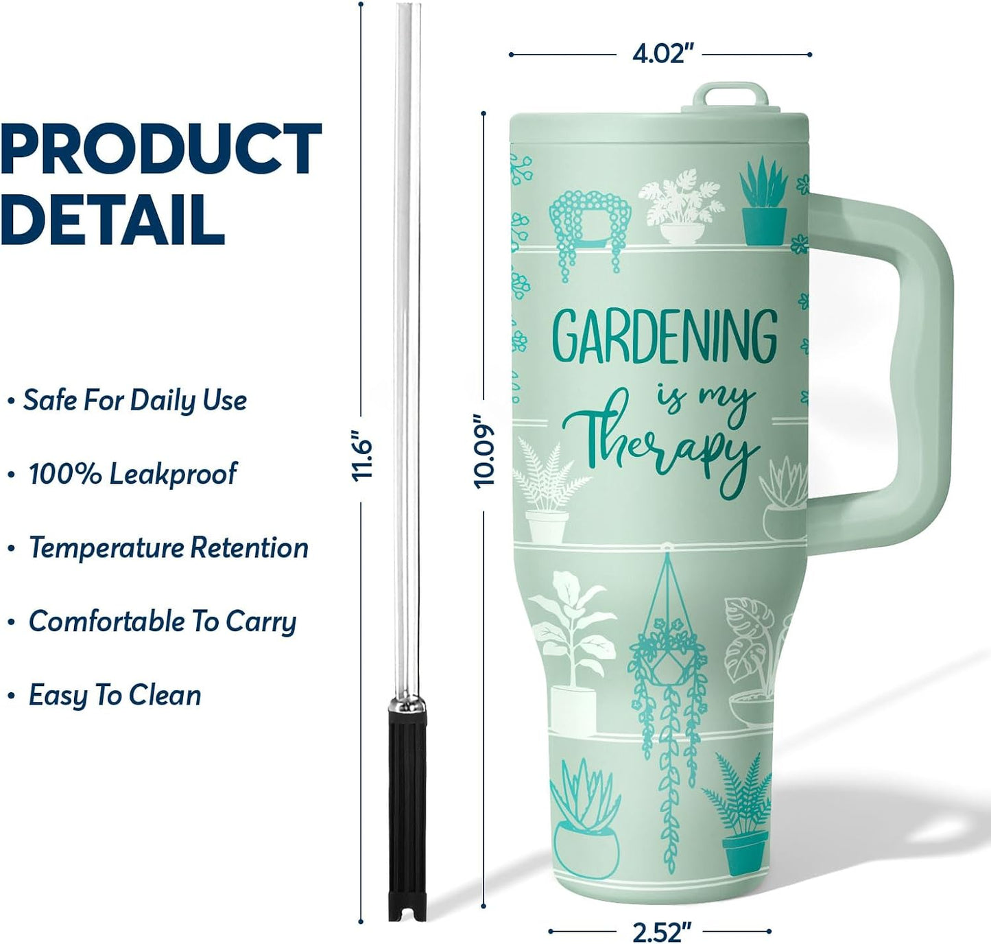 White 40oz Insulated Tumbler with Handle and Reusable Hidden Straw | Triple-wall Vacuum Insulated Stainless Steel for 48-Hour Iced, Leakproof Lid, Fits Most Car Cup Holders