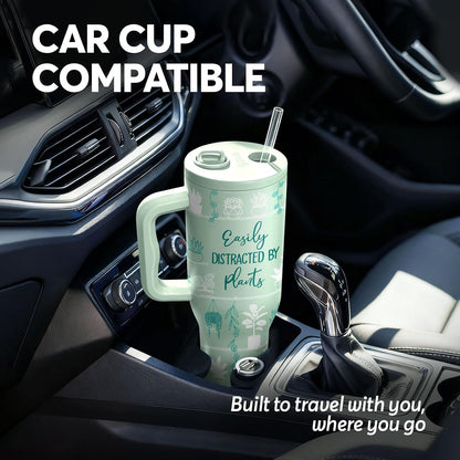 White 40oz Insulated Tumbler with Handle and Reusable Hidden Straw | Triple-wall Vacuum Insulated Stainless Steel for 48-Hour Iced, Leakproof Lid, Fits Most Car Cup Holders