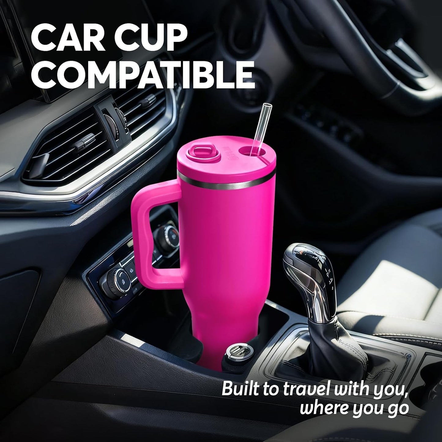 White 40oz Insulated Tumbler with Handle and Reusable Hidden Straw | Triple-wall Vacuum Insulated Stainless Steel for 48-Hour Iced, Leakproof Lid, Fits Most Car Cup Holders