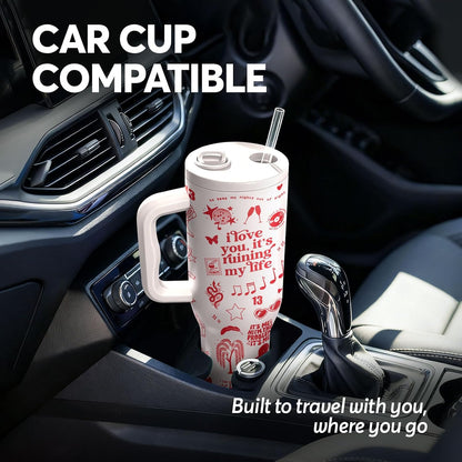 White 40oz Insulated Tumbler with Handle and Reusable Hidden Straw | Triple-wall Vacuum Insulated Stainless Steel for 48-Hour Iced, Leakproof Lid, Fits Most Car Cup Holders