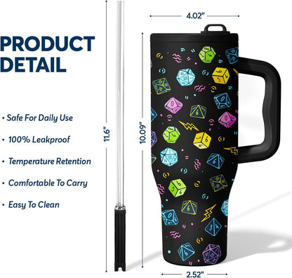White 40oz Insulated Tumbler with Handle and Reusable Hidden Straw | Triple-wall Vacuum Insulated Stainless Steel for 48-Hour Iced, Leakproof Lid, Fits Most Car Cup Holders