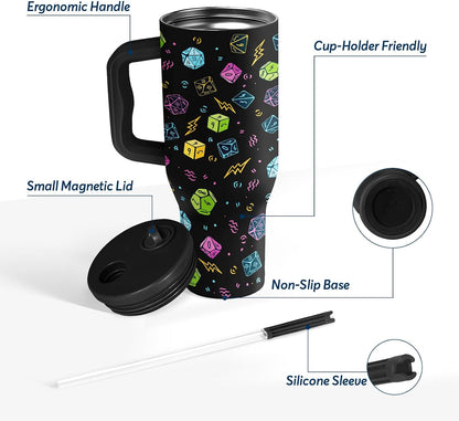 White 40oz Insulated Tumbler with Handle and Reusable Hidden Straw | Triple-wall Vacuum Insulated Stainless Steel for 48-Hour Iced, Leakproof Lid, Fits Most Car Cup Holders