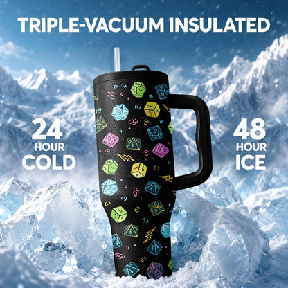 White 40oz Insulated Tumbler with Handle and Reusable Hidden Straw | Triple-wall Vacuum Insulated Stainless Steel for 48-Hour Iced, Leakproof Lid, Fits Most Car Cup Holders