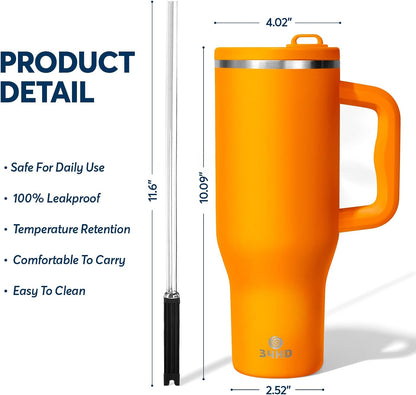 White 40oz Insulated Tumbler with Handle and Reusable Hidden Straw | Triple-wall Vacuum Insulated Stainless Steel for 48-Hour Iced, Leakproof Lid, Fits Most Car Cup Holders