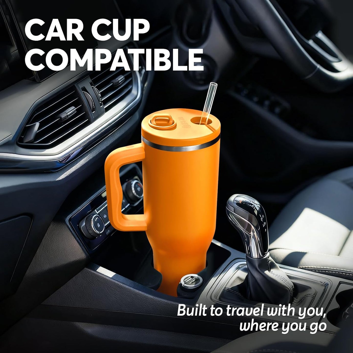 White 40oz Insulated Tumbler with Handle and Reusable Hidden Straw | Triple-wall Vacuum Insulated Stainless Steel for 48-Hour Iced, Leakproof Lid, Fits Most Car Cup Holders