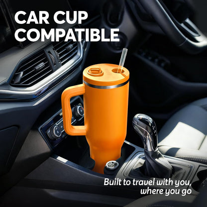White 40oz Insulated Tumbler with Handle and Reusable Hidden Straw | Triple-wall Vacuum Insulated Stainless Steel for 48-Hour Iced, Leakproof Lid, Fits Most Car Cup Holders