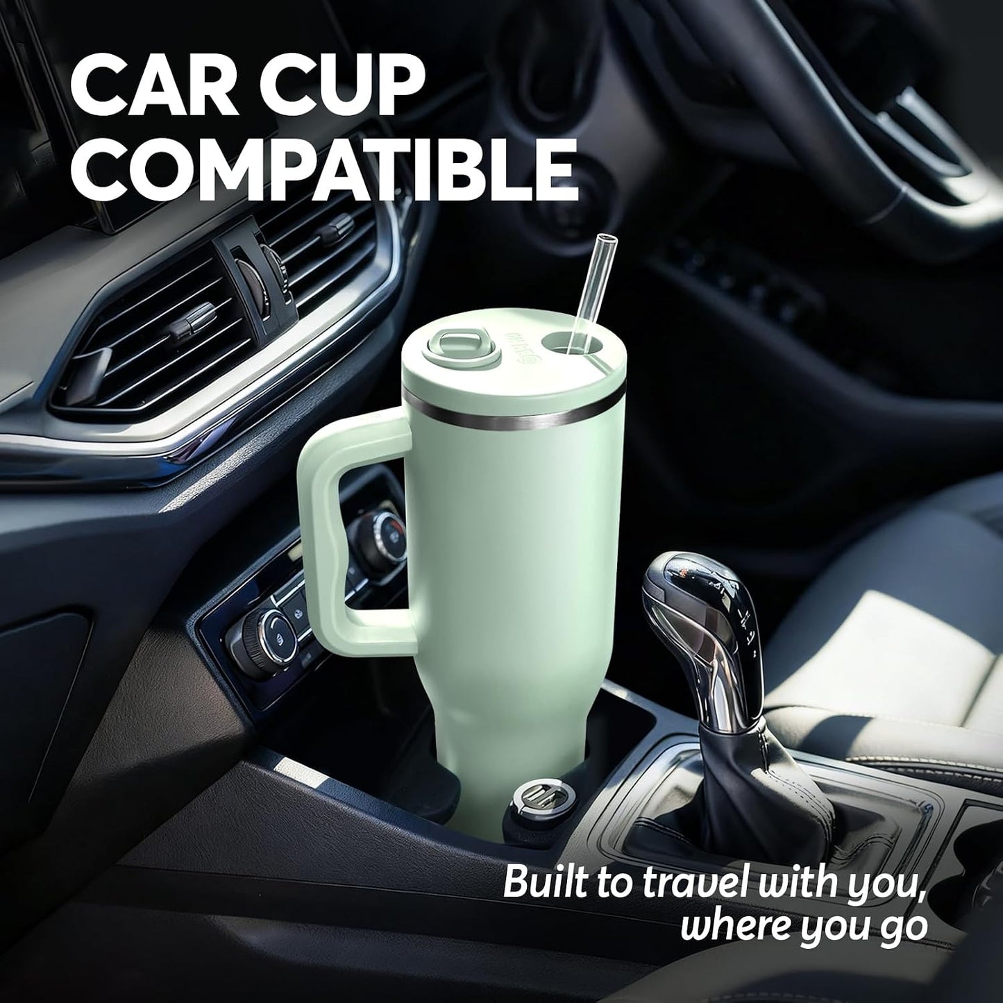 White 40oz Insulated Tumbler with Handle and Reusable Hidden Straw | Triple-wall Vacuum Insulated Stainless Steel for 48-Hour Iced, Leakproof Lid, Fits Most Car Cup Holders