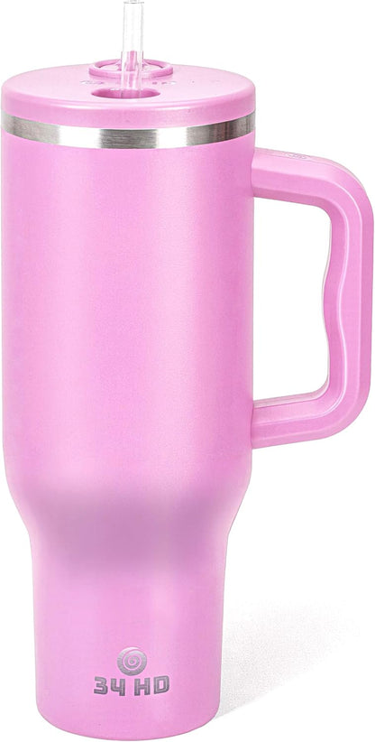 White 40oz Insulated Tumbler with Handle and Reusable Hidden Straw | Triple-wall Vacuum Insulated Stainless Steel for 48-Hour Iced, Leakproof Lid, Fits Most Car Cup Holders
