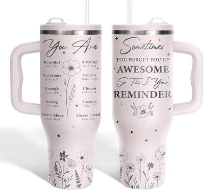 White 40oz Insulated Tumbler with Handle and Reusable Hidden Straw | Triple-wall Vacuum Insulated Stainless Steel for 48-Hour Iced, Leakproof Lid, Fits Most Car Cup Holders