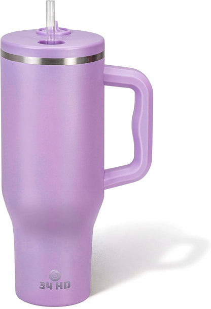 White 40oz Insulated Tumbler with Handle and Reusable Hidden Straw | Triple-wall Vacuum Insulated Stainless Steel for 48-Hour Iced, Leakproof Lid, Fits Most Car Cup Holders