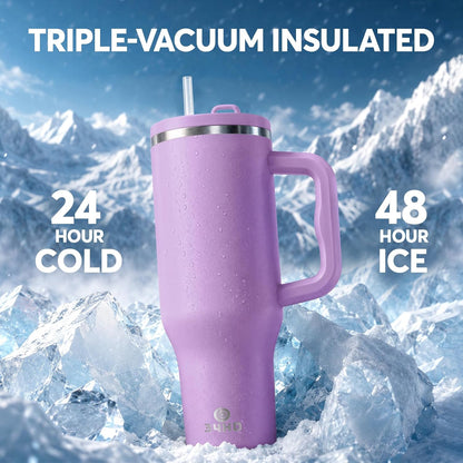 White 40oz Insulated Tumbler with Handle and Reusable Hidden Straw | Triple-wall Vacuum Insulated Stainless Steel for 48-Hour Iced, Leakproof Lid, Fits Most Car Cup Holders