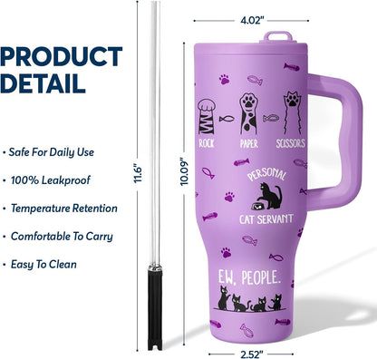 White 40oz Insulated Tumbler with Handle and Reusable Hidden Straw | Triple-wall Vacuum Insulated Stainless Steel for 48-Hour Iced, Leakproof Lid, Fits Most Car Cup Holders