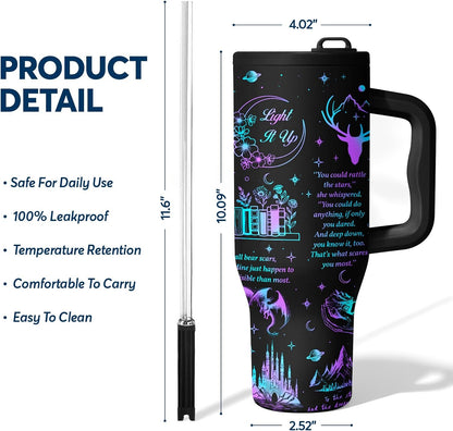 White 40oz Insulated Tumbler with Handle and Reusable Hidden Straw | Triple-wall Vacuum Insulated Stainless Steel for 48-Hour Iced, Leakproof Lid, Fits Most Car Cup Holders