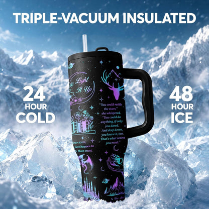 White 40oz Insulated Tumbler with Handle and Reusable Hidden Straw | Triple-wall Vacuum Insulated Stainless Steel for 48-Hour Iced, Leakproof Lid, Fits Most Car Cup Holders
