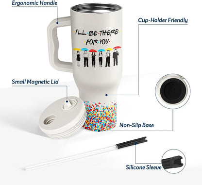 White 40oz Insulated Tumbler with Handle and Reusable Hidden Straw | Triple-wall Vacuum Insulated Stainless Steel for 48-Hour Iced, Leakproof Lid, Fits Most Car Cup Holders
