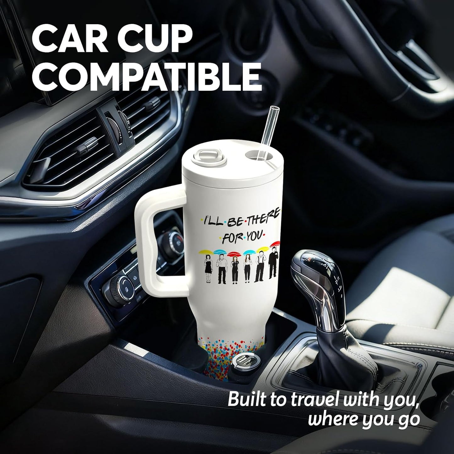 White 40oz Insulated Tumbler with Handle and Reusable Hidden Straw | Triple-wall Vacuum Insulated Stainless Steel for 48-Hour Iced, Leakproof Lid, Fits Most Car Cup Holders