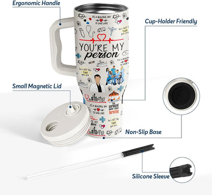 White 40oz Insulated Tumbler with Handle and Reusable Hidden Straw | Triple-wall Vacuum Insulated Stainless Steel for 48-Hour Iced, Leakproof Lid, Fits Most Car Cup Holders