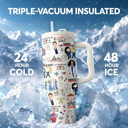 White 40oz Insulated Tumbler with Handle and Reusable Hidden Straw | Triple-wall Vacuum Insulated Stainless Steel for 48-Hour Iced, Leakproof Lid, Fits Most Car Cup Holders