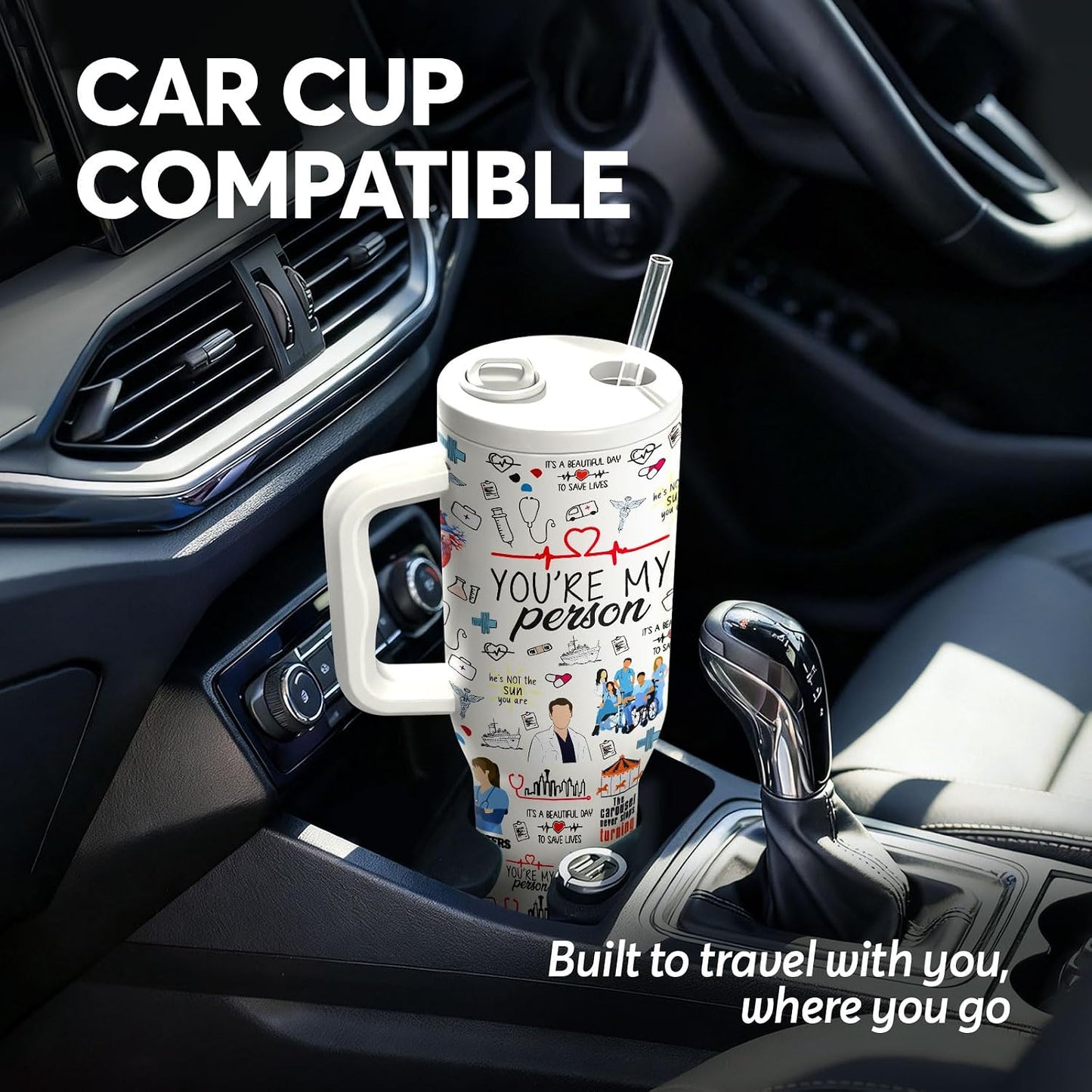 White 40oz Insulated Tumbler with Handle and Reusable Hidden Straw | Triple-wall Vacuum Insulated Stainless Steel for 48-Hour Iced, Leakproof Lid, Fits Most Car Cup Holders