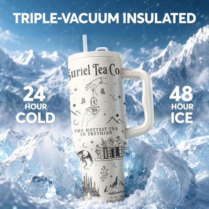 White 40oz Insulated Tumbler with Handle and Reusable Hidden Straw | Triple-wall Vacuum Insulated Stainless Steel for 48-Hour Iced, Leakproof Lid, Fits Most Car Cup Holders