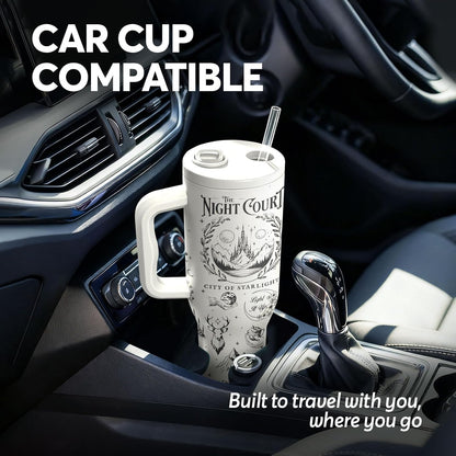 White 40oz Insulated Tumbler with Handle and Reusable Hidden Straw | Triple-wall Vacuum Insulated Stainless Steel for 48-Hour Iced, Leakproof Lid, Fits Most Car Cup Holders