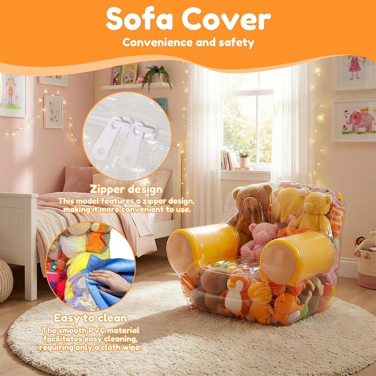 Clear Stuffed Animal Storage Chair Cover for Kids, 180L Large Thickened PVC Bean Bag Cover with Zipper, Waterproof Plush Storage Organizer and Seat, Beanbag Chair for Playroom