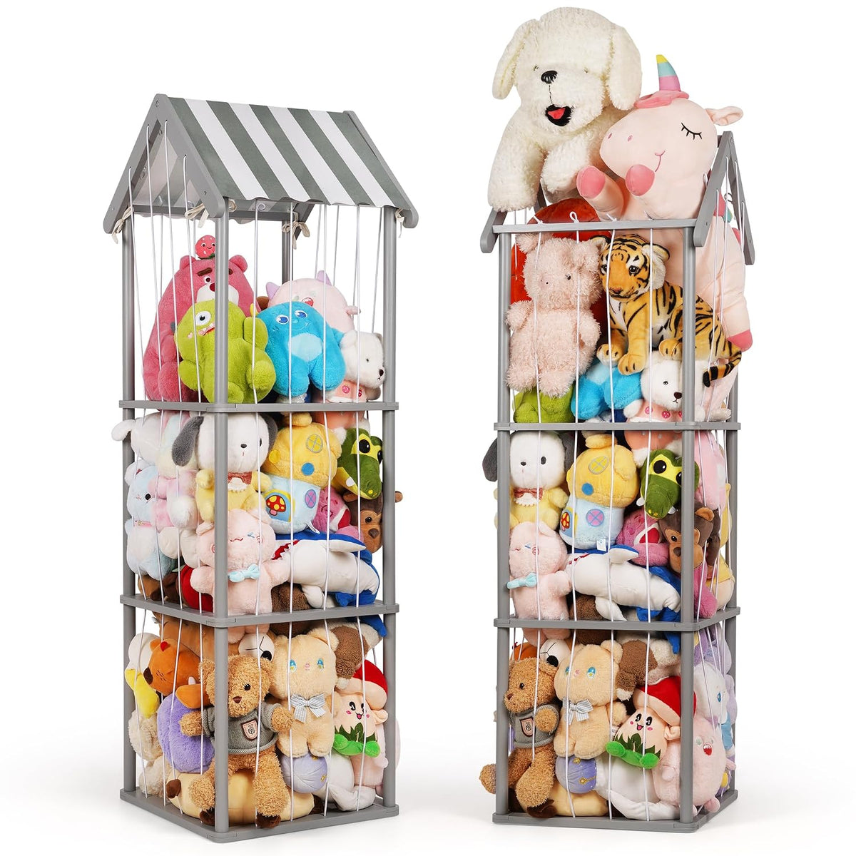 Wooden Stuffed Animal Storage Zoo 3-Tier, Anti-Tip Plush Toy Organizer
