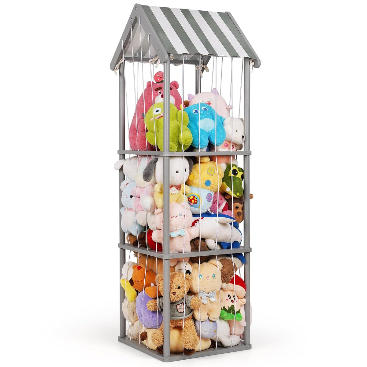 Wooden Stuffed Animal Storage Zoo 3-Tier, Anti-Tip Plush Toy Organizer