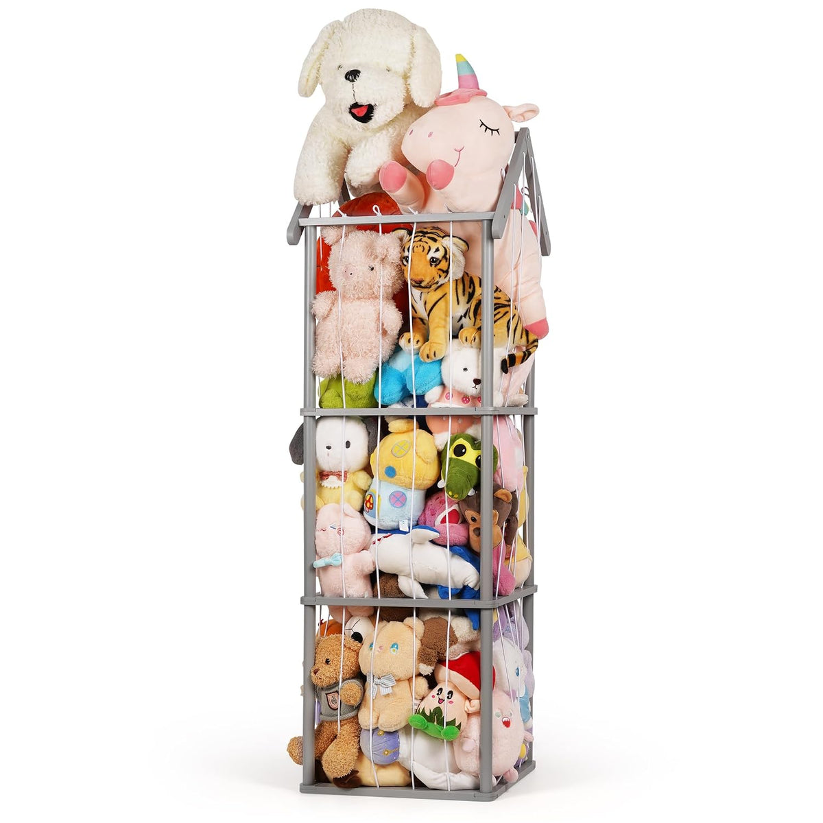 Wooden Stuffed Animal Storage Zoo 3-Tier, Anti-Tip Plush Toy Organizer