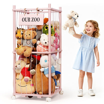 Wooden Stuffed Animal Storage Zoo 3-Tier, Anti-Tip Plush Toy Organizer