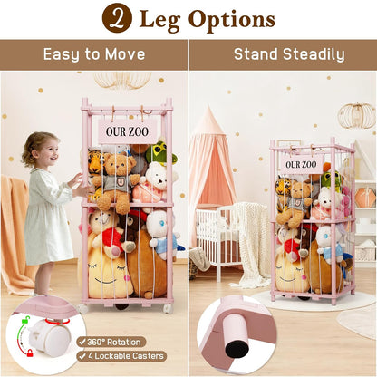 Wooden Stuffed Animal Storage Zoo 3-Tier, Anti-Tip Plush Toy Organizer