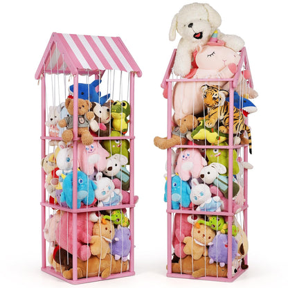 Wooden Stuffed Animal Storage Zoo 3-Tier, Anti-Tip Plush Toy Organizer
