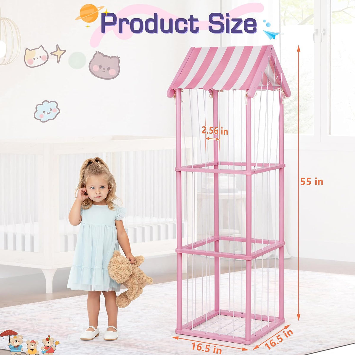 Wooden Stuffed Animal Storage Zoo 3-Tier, Anti-Tip Plush Toy Organizer