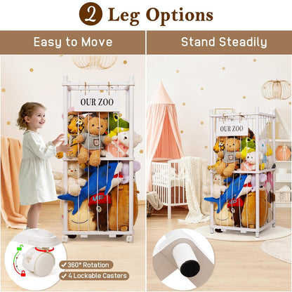 Wooden Stuffed Animal Storage Zoo 3-Tier, Anti-Tip Plush Toy Organizer