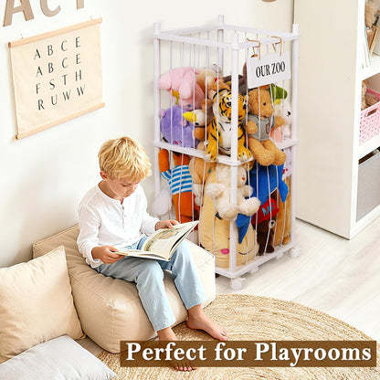 Wooden Stuffed Animal Storage Zoo 3-Tier, Anti-Tip Plush Toy Organizer