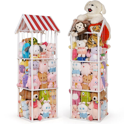 Wooden Stuffed Animal Storage Zoo 3-Tier, Anti-Tip Plush Toy Organizer